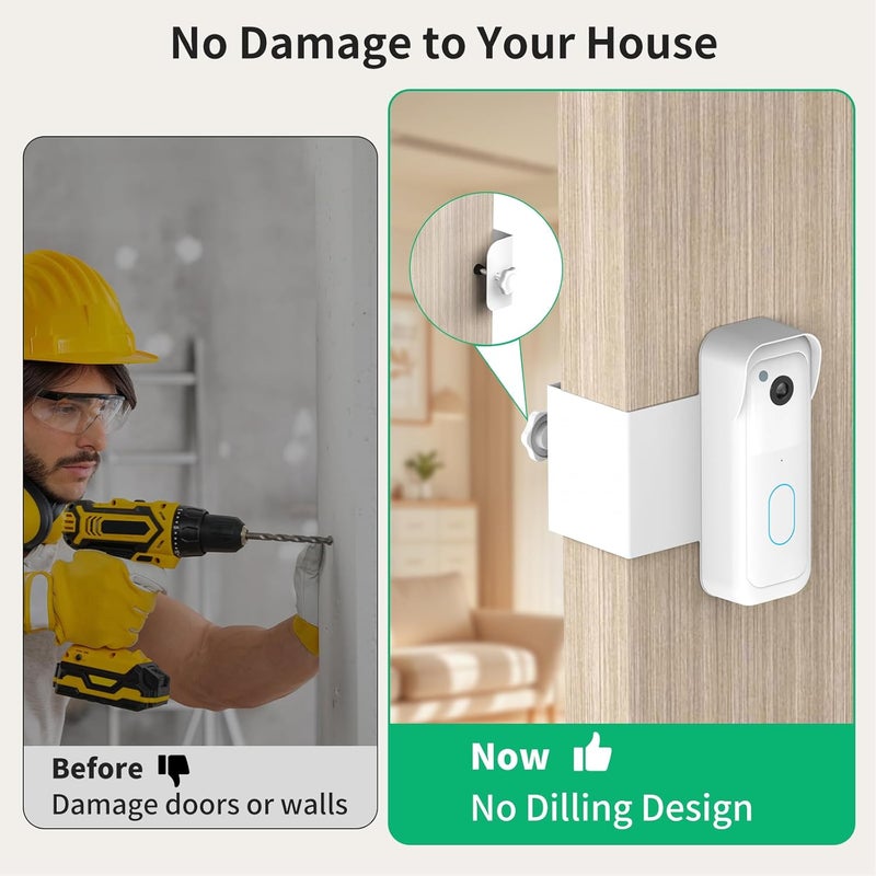 PEF Anti-Theft Doorbell Mount for All-New Blink Video Doorbell, No-Drill Door Mount for Rentals & Commercial Use, Sensor Clear Design Door Bell Kits (White) - Image 4